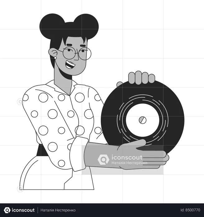 African american girl showing vinyl record  Illustration