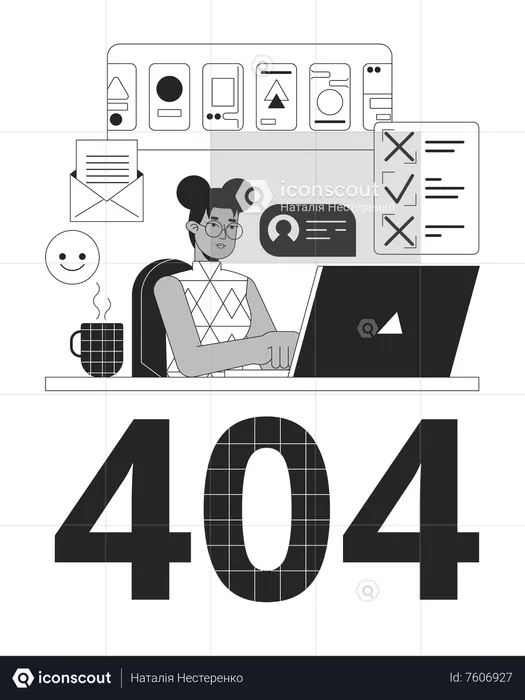 African american girl with many tasks error 404  Illustration