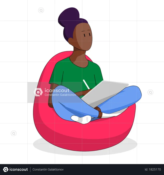 African-american Girl Working In Office  Illustration