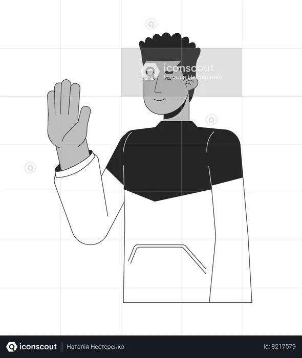 African american guy waving happy  Illustration
