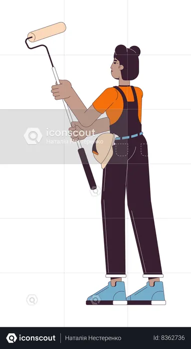 African american handywoman holding paint roller  Illustration