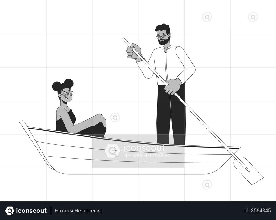 African american heterosexual couple on romantic boat ride  Illustration