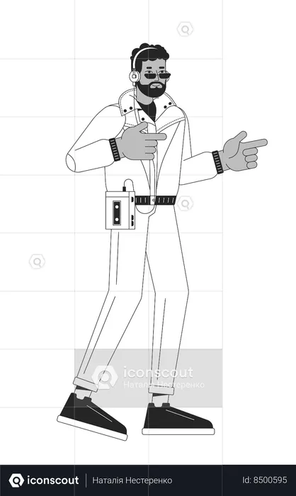 African american man 80s finger guns gesture  Illustration