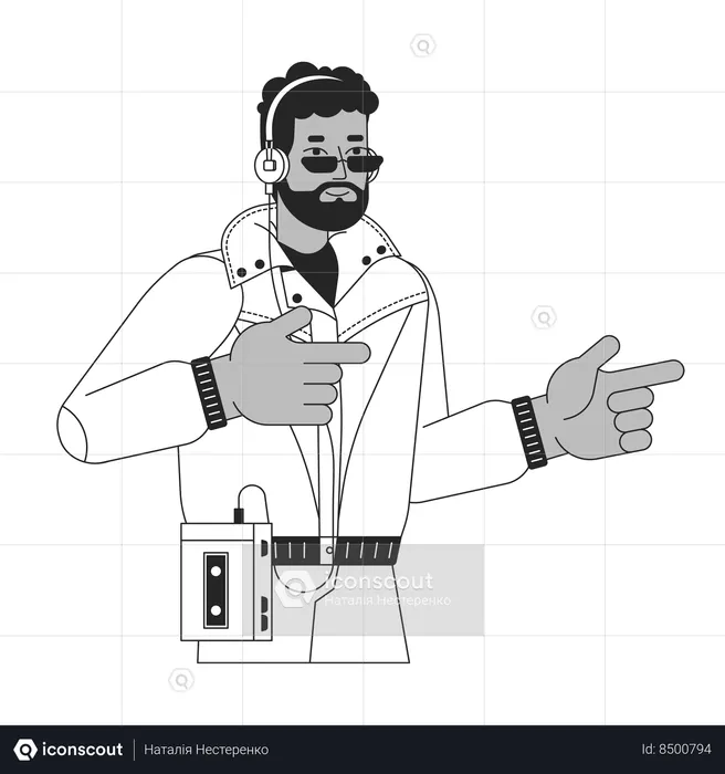 African american man 80s finger guns gesture  Illustration