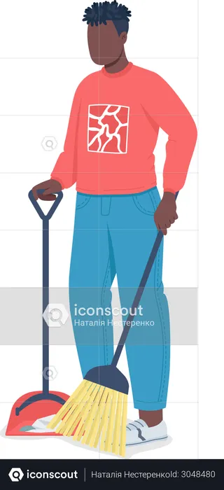 African American man cleaning floor  Illustration