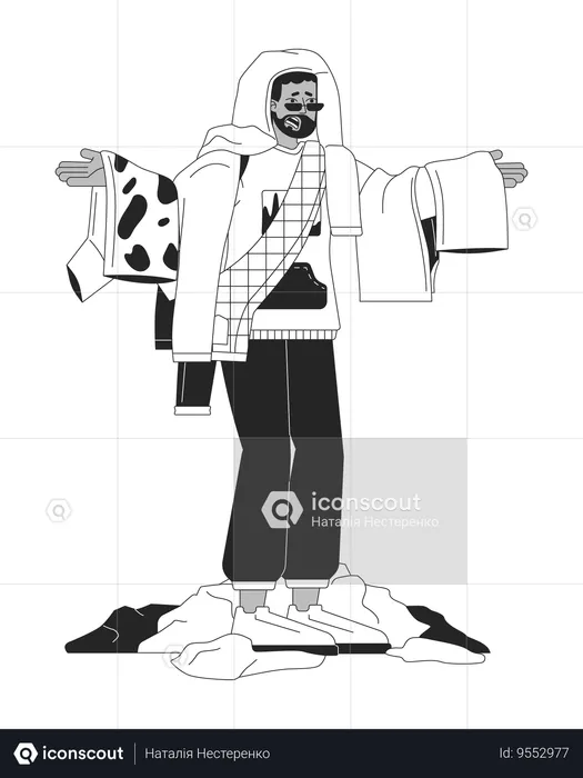 African american man having too much clothes  Illustration