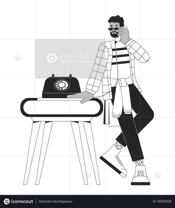 African american man holding telephone receiver  Illustration