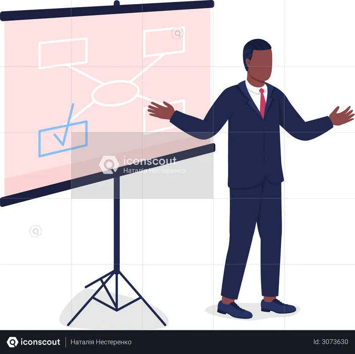 African American man instructing near projector screen  Illustration