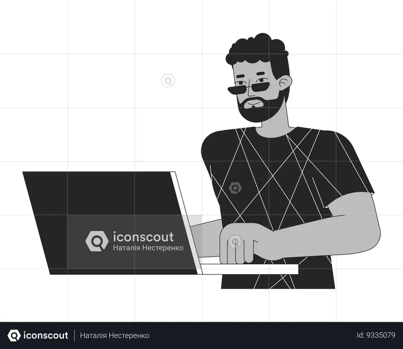 African american man using laptop  Illustration