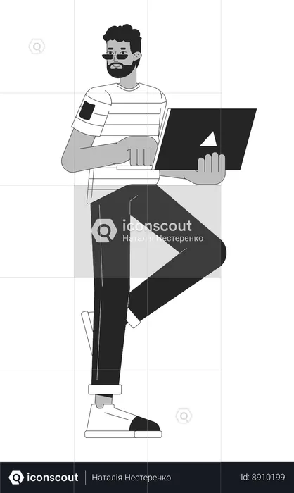 African american man with laptop  Illustration