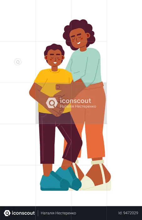 African american mom hugging child  Illustration