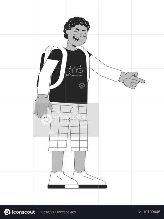 African american schoolboy pointing finger  Illustration