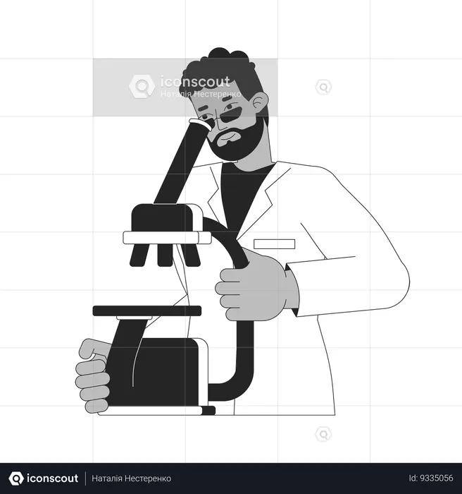African american scientist looking in microscope  Illustration