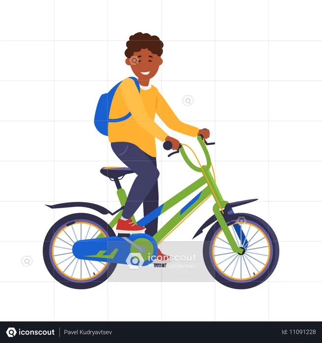 自転車に乗るアフリカ系アメリカ人の少年  イラスト