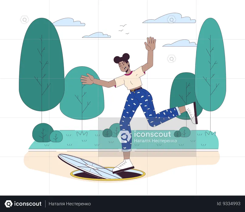 African american woman falling in sewer  Illustration