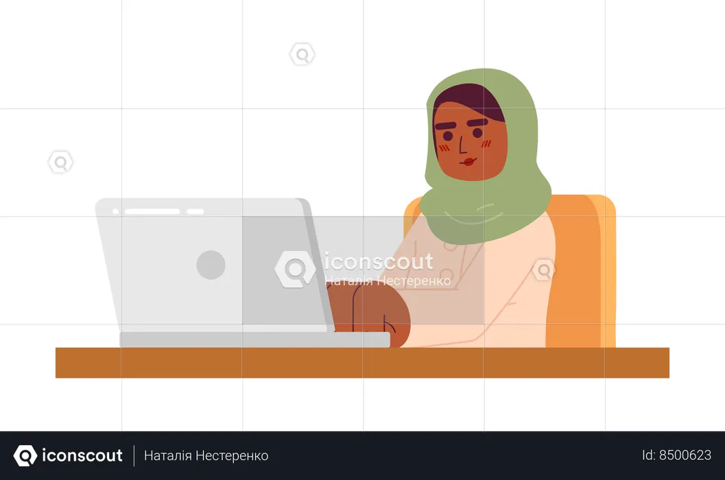 African american woman hijab remote employee  Illustration