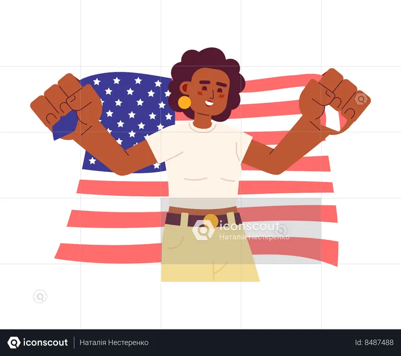 African american woman holding american flag  Illustration