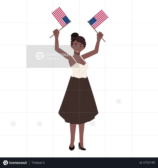 African american woman holding american flag  Illustration