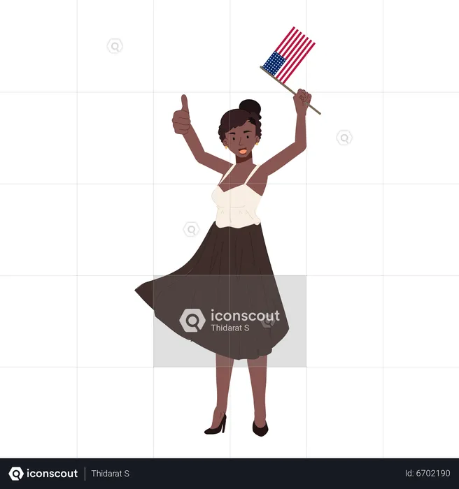 African american woman holding american flag  Illustration