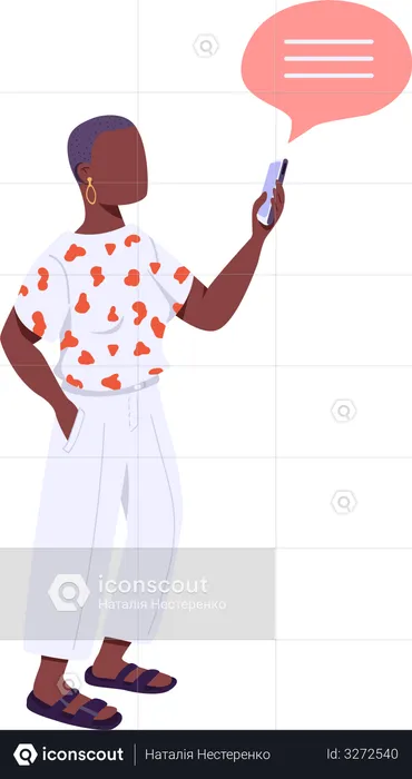 African American woman holding smartphone  Illustration