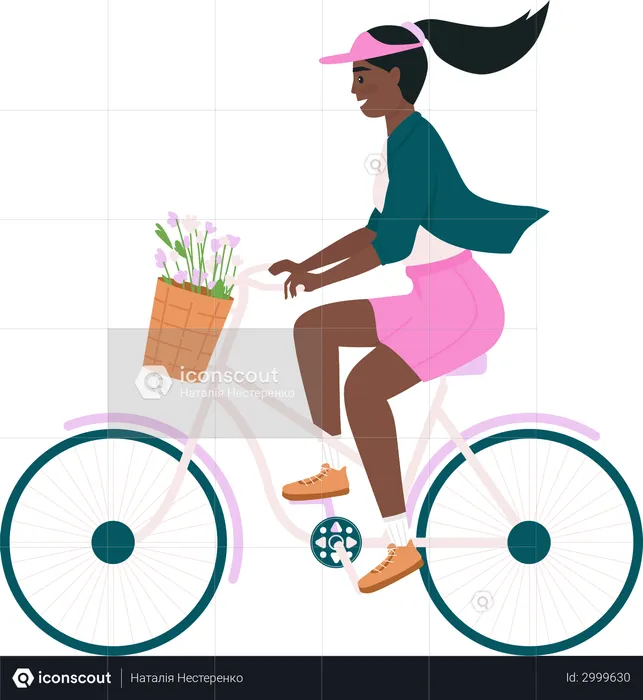 African American woman riding bicycle  Illustration