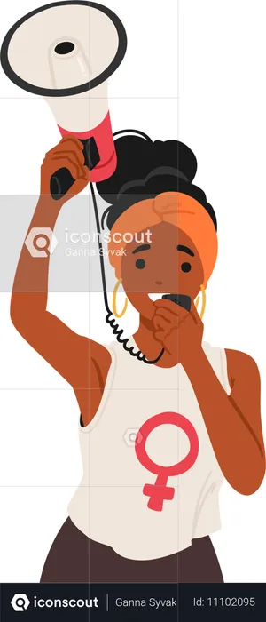 African American Woman Using Megaphone  Illustration