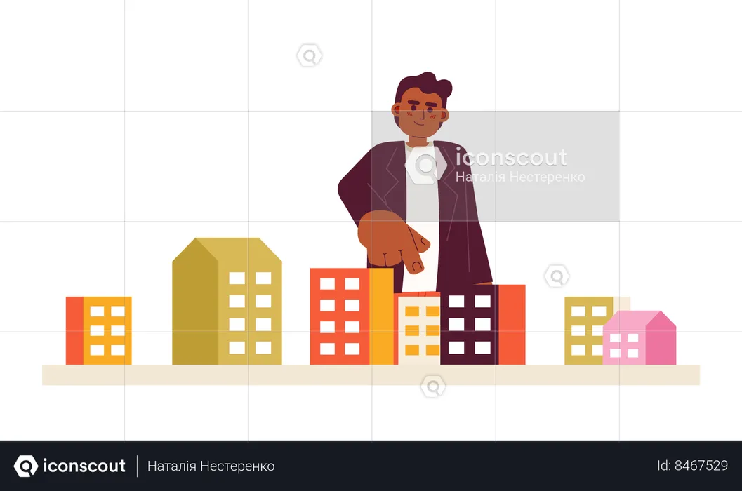 African american young adult man pointing condo  Illustration