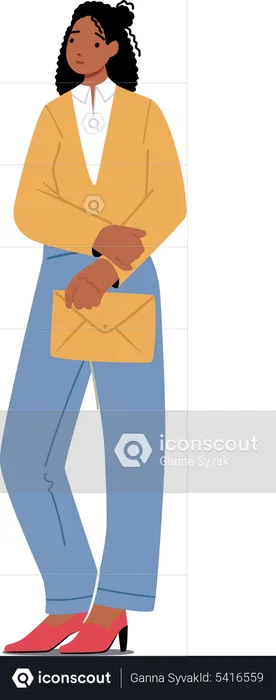 African Business Woman with Envelope in Hands  Illustration