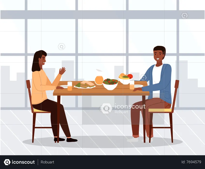 African couple eating food in restaurant  Illustration