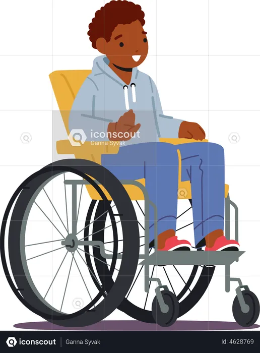 African Disabled Boy Sitting in Wheelchair  Illustration