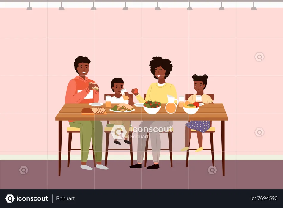 African family having dinner in dining room  Illustration