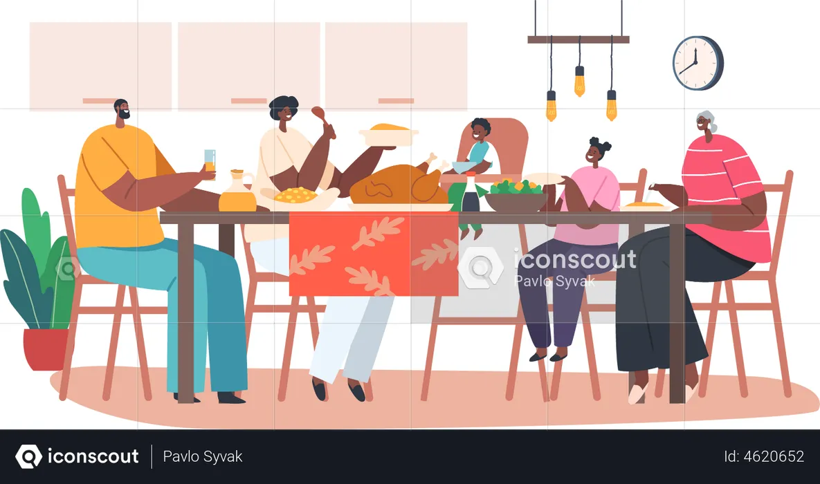 African Family Having Dinner Together  Illustration