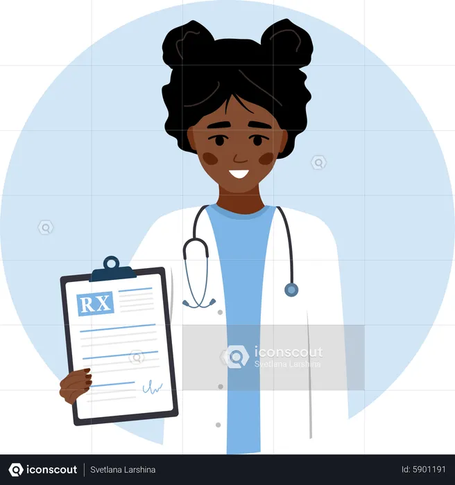 African female doctor Holding Medical prescription  Illustration