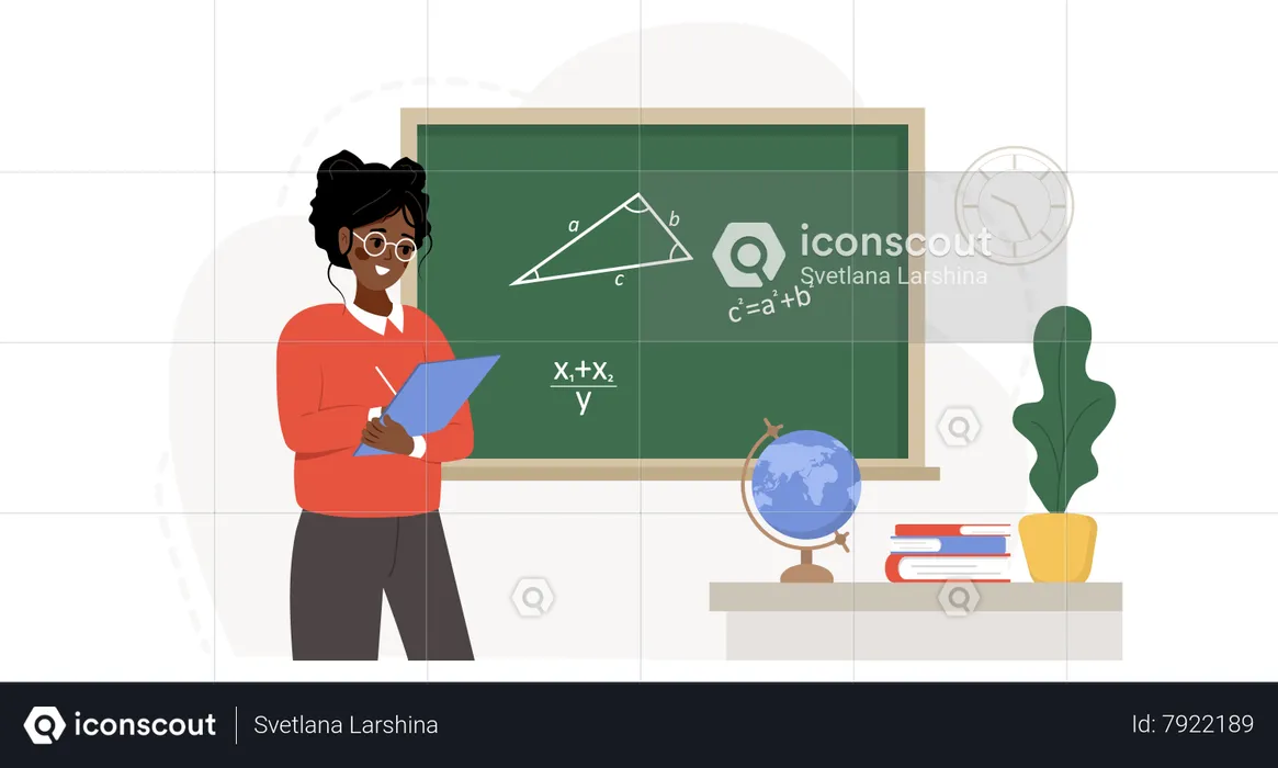 African female teacher in classroom  Illustration