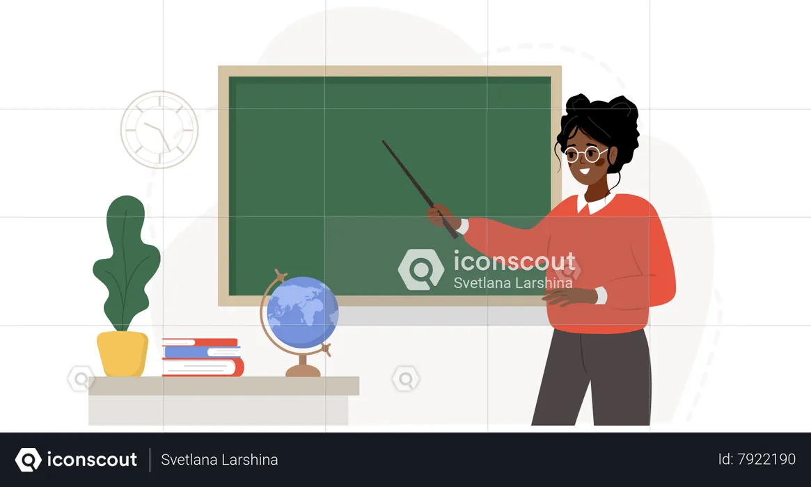African female teacher in classroom  Illustration