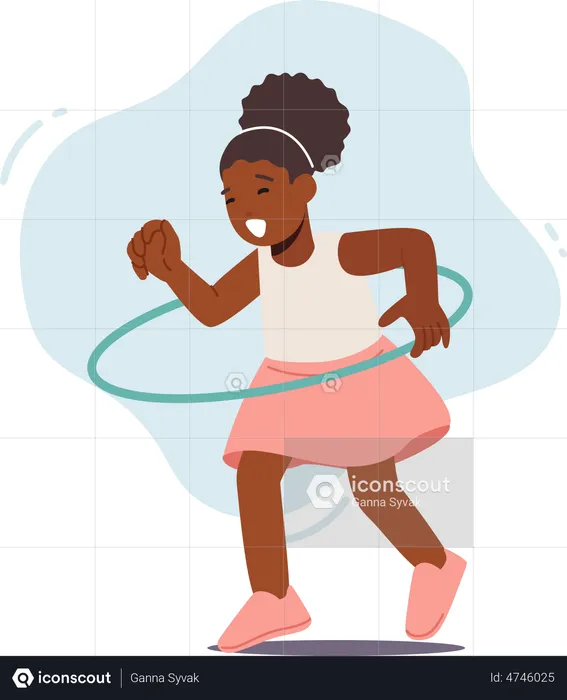 African Girl Playing with Hula Hoop  Illustration