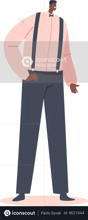 African Groom Wear Pink Shirt and Trousers on Suspenders  Illustration