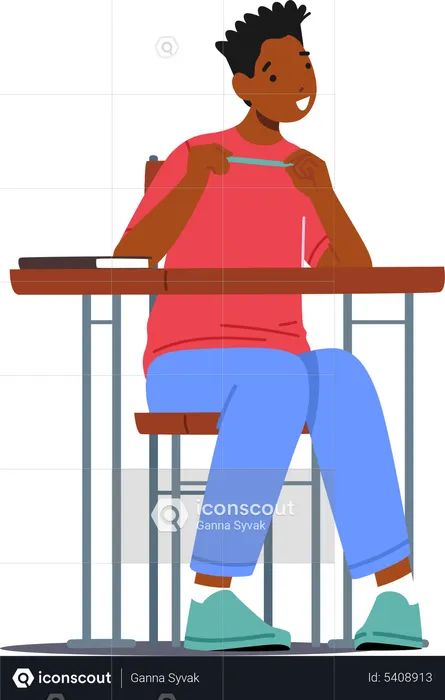 African Kid Learning in Class  Illustration
