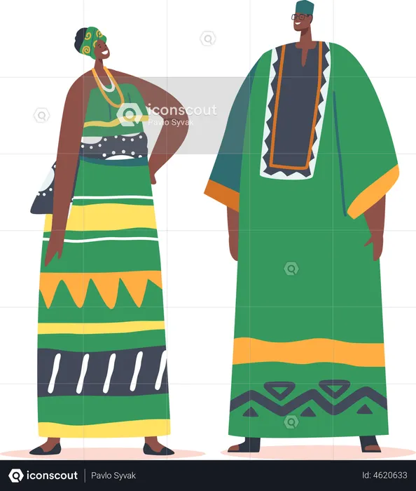 African Man and Woman Wear Tribal Clothes  Illustration