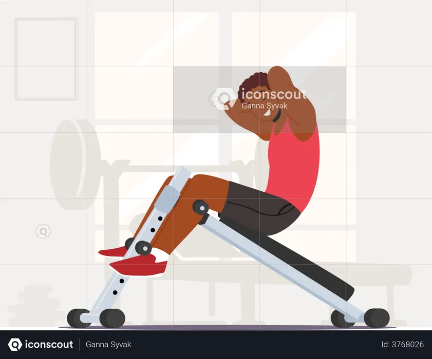 African Man Press on Decline Bench in Gym  Illustration