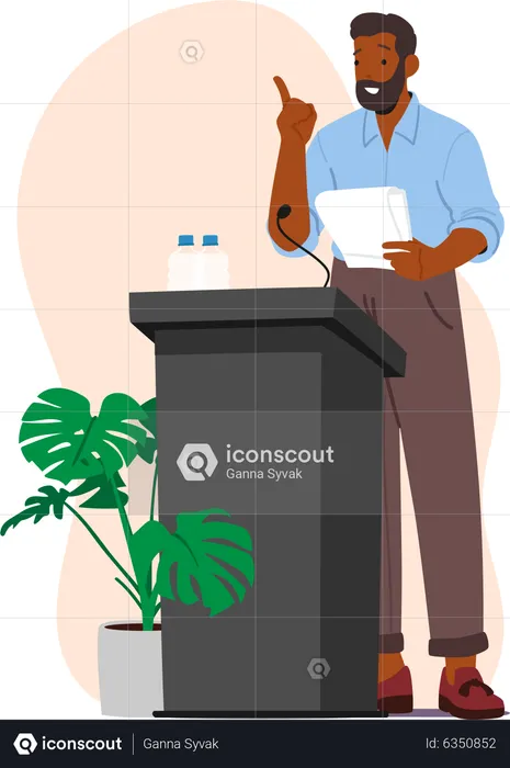 African man speaking on podium  Illustration