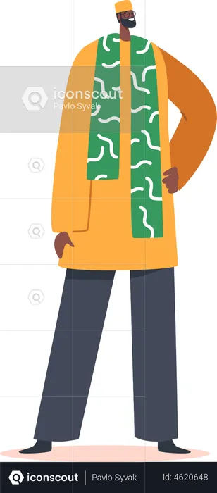African Man Wear Tribal Clothes Stand with Arm Akimbo  Illustration