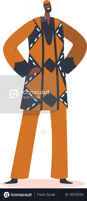 African Man Wear Tribal Clothes Stand with Arms Akimbo  Illustration