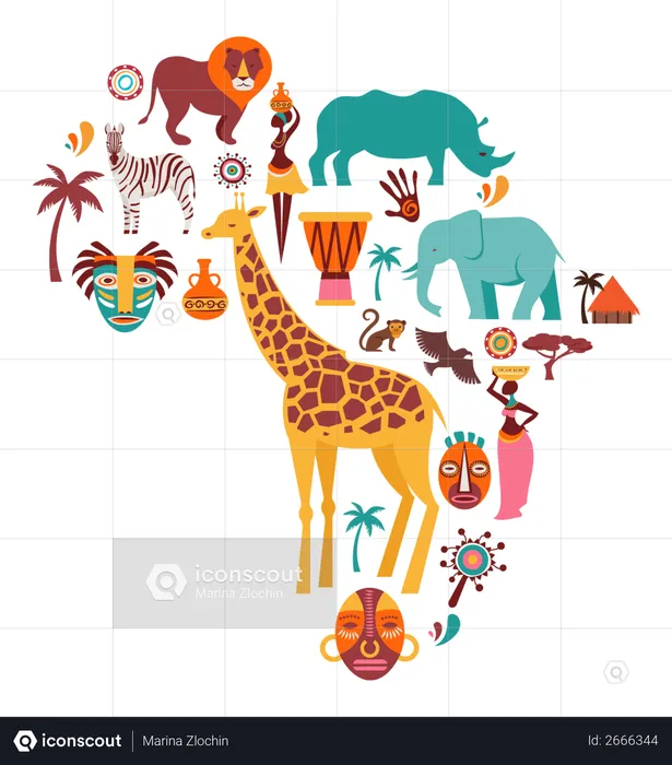 African map with animals  Illustration