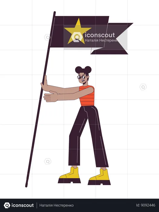 African streetwear girl with flag  Illustration