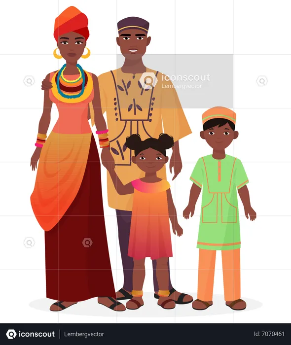 African tribal family in traditional outfit  Illustration