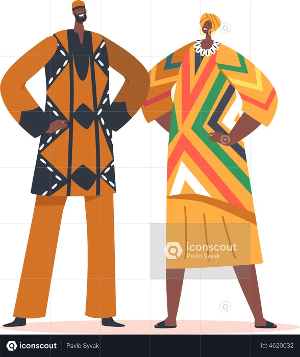 African Woman and Man in Dress  Illustration