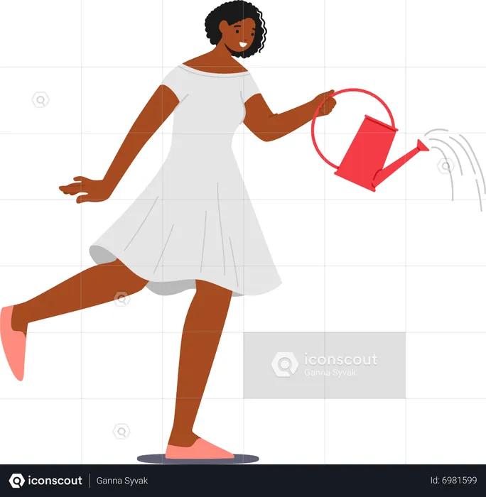 African woman holding watering can  Illustration