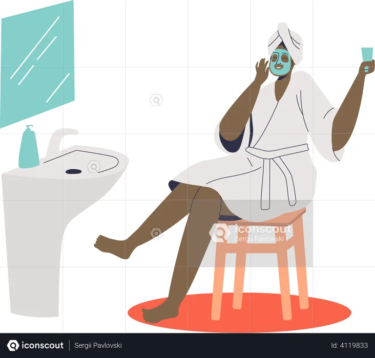 African woman making cosmetic mask  Illustration