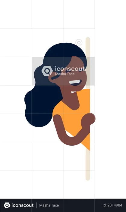 African woman peeking from behind blank copy space holding the side of it  Illustration